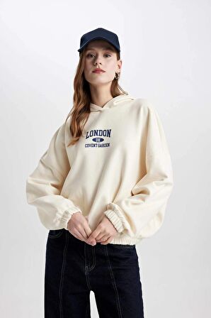 DeFacto Relax Fit Kapüşonlu Baskılı Kalın Kumaş Sweatshirt C4194AX23CWBG759