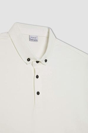 DeFacto Slim Fit Dar Kesim Polo Yaka Kısa Kollu Basic Düz Beyaz Tişört T5259AZ24SPWT32