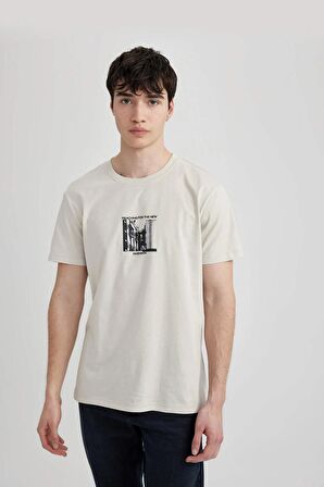 DeFacto Slim Fit Dar Kesim Bisiklet Yaka Baskılı Kısa Kollu Pamuklu Tişört C2133AX24SMGR437