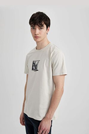 DeFacto Slim Fit Dar Kesim Bisiklet Yaka Baskılı Kısa Kollu Pamuklu Tişört C2133AX24SMGR437