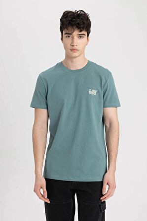 Slim Fit Bisiklet Yaka Baskılı Kısa Kollu Tişört