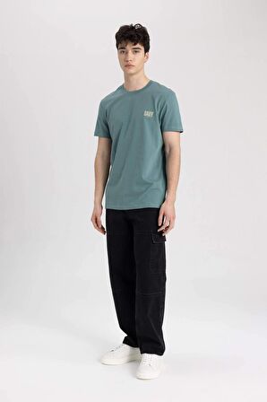 Slim Fit Bisiklet Yaka Baskılı Kısa Kollu Tişört