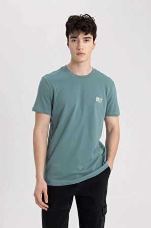 Slim Fit Bisiklet Yaka Baskılı Kısa Kollu Tişört
