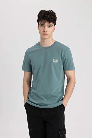 Slim Fit Bisiklet Yaka Baskılı Kısa Kollu Tişört