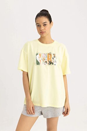 DeFactoFit NBA Wordmark Oversize Fit Bisiklet Yaka Kısa Kollu Tişört B9972AX24SMYL280