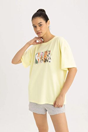 DeFactoFit NBA Wordmark Oversize Fit Bisiklet Yaka Kısa Kollu Tişört B9972AX24SMYL280