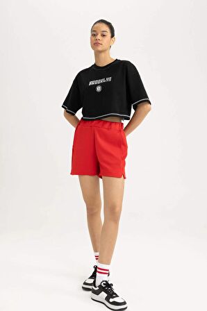 DeFactoFit NBA Brooklyn Nets Crop Bisiklet Yaka Kısa Kollu Tişört B9953AX24SMBK81