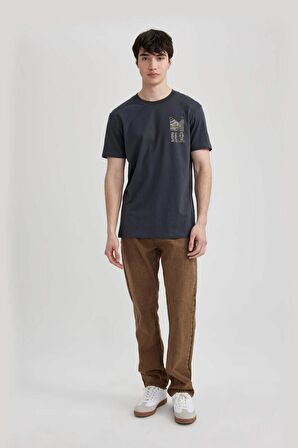 DeFacto Slim Fit Dar Kesim Bisiklet Yaka Baskılı Kısa Kollu Pamuklu Tişört C2131AX24SMAR231