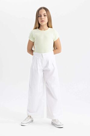 DeFacto Kız Çocuk Slim Fit Dar Kesim Bisiklet Yaka Basic Düz Fitilli Kaşkorse Kısa Kollu Tişört B3053A824SMGN1108