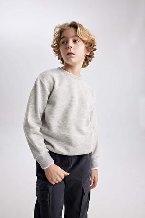 DeFacto Erkek Çocuk Bisiklet Yaka Basic Düz Sweatshirt B7772A8NSGR210