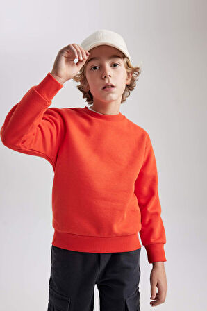 DeFacto Erkek Çocuk Bisiklet Yaka Basic Düz Sweatshirt B7772A8NSOG594