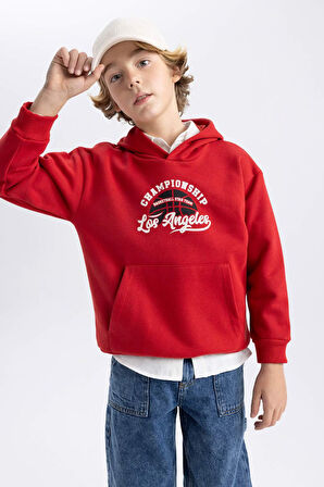 DeFacto Erkek Çocuk Baskılı Kanguru Cepli Kapüşonlu Sweatshirt B7821A8NSBR66