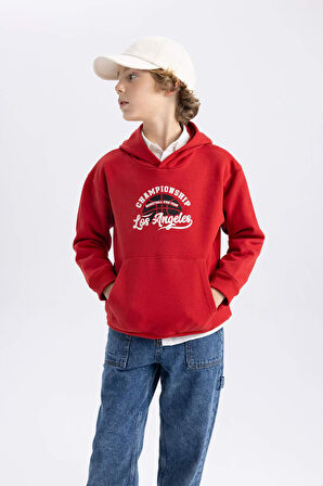 DeFacto Erkek Çocuk Baskılı Kanguru Cepli Kapüşonlu Sweatshirt B7821A8NSBR66