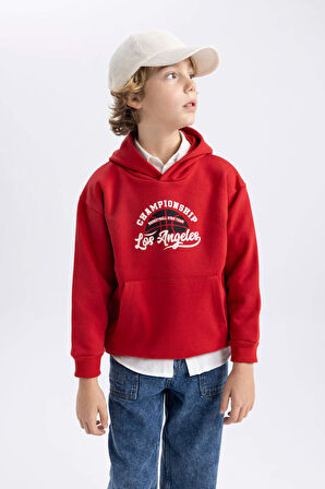 DeFacto Erkek Çocuk Baskılı Kanguru Cepli Kapüşonlu Sweatshirt B7821A8NSBR66