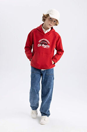 DeFacto Erkek Çocuk Baskılı Kanguru Cepli Kapüşonlu Sweatshirt B7821A8NSBR66