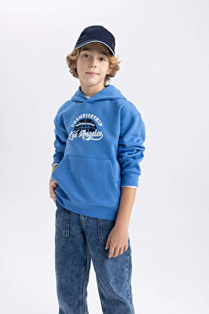 DeFacto Erkek Çocuk Baskılı Kanguru Cepli Kapüşonlu Sweatshirt B7821A8NSBE124