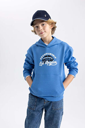 DeFacto Erkek Çocuk Baskılı Kanguru Cepli Kapüşonlu Sweatshirt B7821A8NSBE124