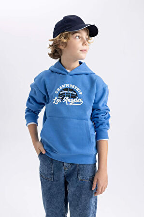 DeFacto Erkek Çocuk Baskılı Kanguru Cepli Kapüşonlu Sweatshirt B7821A8NSBE124