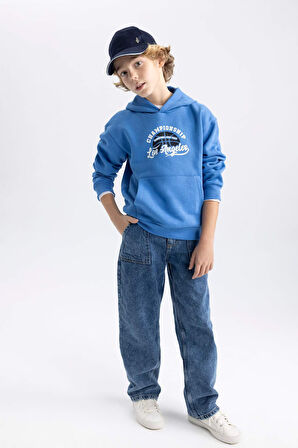 DeFacto Erkek Çocuk Baskılı Kanguru Cepli Kapüşonlu Sweatshirt B7821A8NSBE124