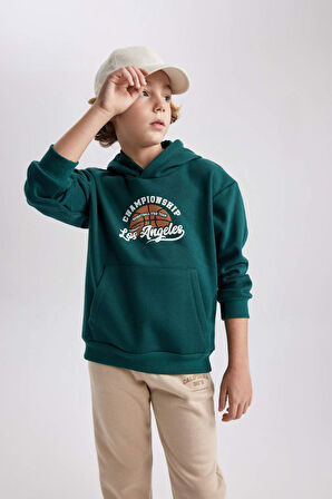 DeFacto Erkek Çocuk Baskılı Kanguru Cepli Kapüşonlu Sweatshirt B7821A8NSGN516
