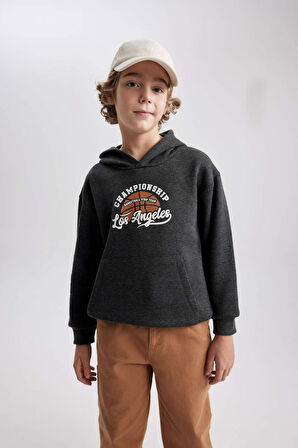 DeFacto Erkek Çocuk Baskılı Kanguru Cepli Kapüşonlu Sweatshirt B7821A8NSAR102