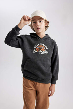 DeFacto Erkek Çocuk Baskılı Kanguru Cepli Kapüşonlu Sweatshirt B7821A8NSAR102