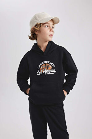 DeFacto Erkek Çocuk Baskılı Kanguru Cepli Kapüşonlu Sweatshirt B7821A8NSBK81