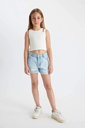 DeFacto Kız Çocuk Yırtık Detaylı Jean Şort B5038A824SMNM63