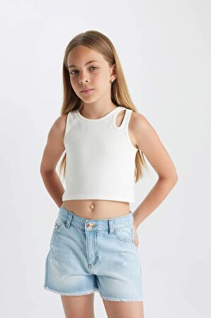 DeFacto Kız Çocuk Yırtık Detaylı Jean Şort B5038A824SMNM63