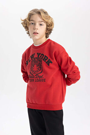 DeFacto Erkek Çocuk Bisiklet Yaka Baskılı Sweatshirt B7822A8NSBR66