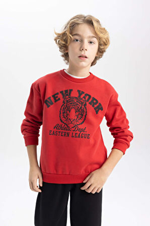 DeFacto Erkek Çocuk Bisiklet Yaka Baskılı Sweatshirt B7822A8NSBR66
