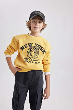 DeFacto Erkek Çocuk Bisiklet Yaka Baskılı Sweatshirt B7822A8NSYL275