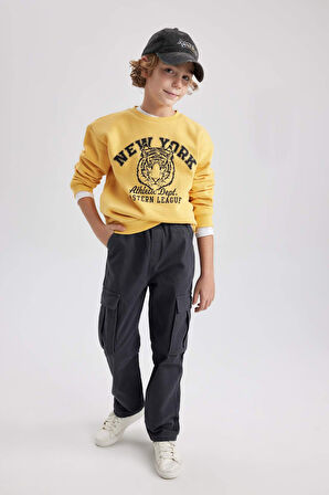 DeFacto Erkek Çocuk Bisiklet Yaka Baskılı Sweatshirt B7822A8NSYL275