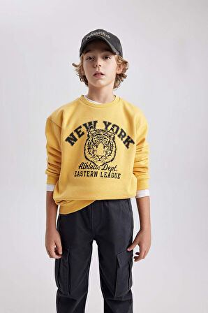DeFacto Erkek Çocuk Bisiklet Yaka Baskılı Sweatshirt B7822A8NSYL275