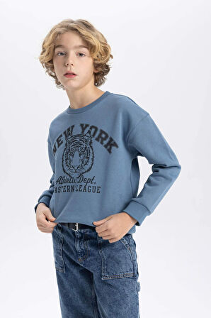 DeFacto Erkek Çocuk Bisiklet Yaka Baskılı Sweatshirt B7822A8NSIN242