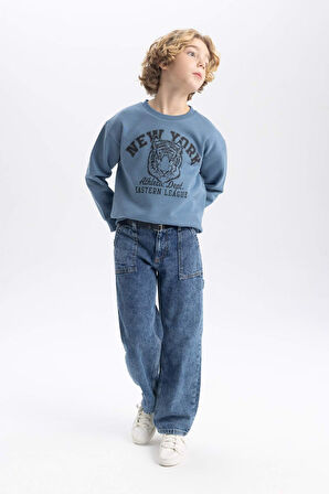 DeFacto Erkek Çocuk Bisiklet Yaka Baskılı Sweatshirt B7822A8NSIN242