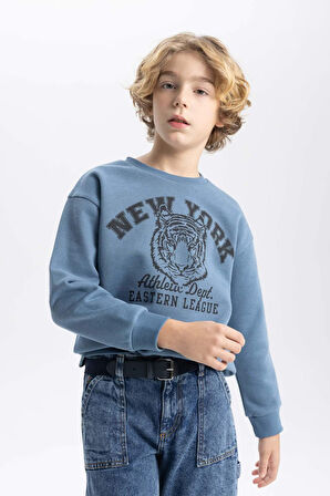 DeFacto Erkek Çocuk Bisiklet Yaka Baskılı Sweatshirt B7822A8NSIN242