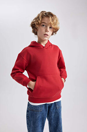 DeFacto Erkek Çocuk Basic Düz Kapüşonlu Sweatshirt B7773A8NSBR66