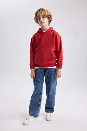 DeFacto Erkek Çocuk Basic Düz Kapüşonlu Sweatshirt B7773A8NSBR66