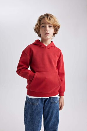 DeFacto Erkek Çocuk Basic Düz Kapüşonlu Sweatshirt B7773A8NSBR66