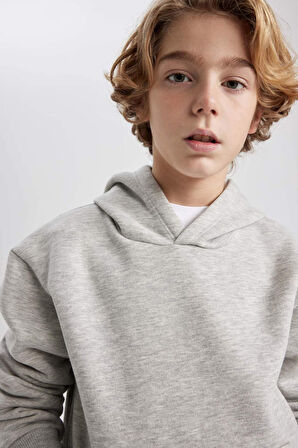 DeFacto Erkek Çocuk Basic Düz Kapüşonlu Sweatshirt B7773A8NSGR210