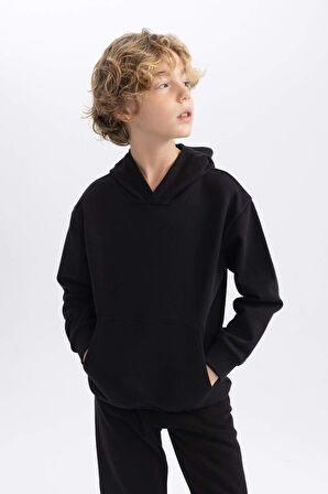 DeFacto Erkek Çocuk Basic Düz Kapüşonlu Sweatshirt B7773A8NSBK81
