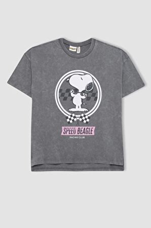 DeFacto Kız Çocuk Snoopy Oversize Geniş Kalıp Bisiklet Yaka Kısa Kollu Tişört C0133A824SMGR449