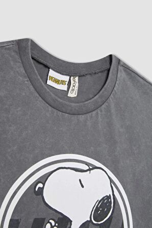 DeFacto Kız Çocuk Snoopy Oversize Geniş Kalıp Bisiklet Yaka Kısa Kollu Tişört C0133A824SMGR449
