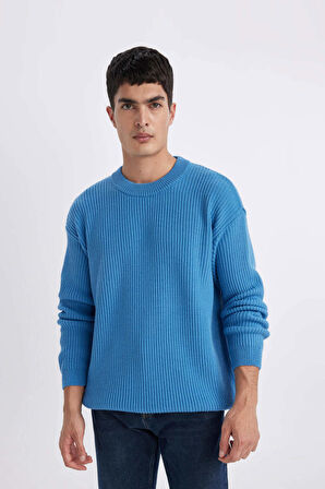DeFacto Oversize Geniş Kalıp Bisiklet Yaka Basic Düz Triko Kazak B9718AX24SPBE770