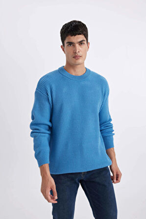 DeFacto Oversize Geniş Kalıp Bisiklet Yaka Basic Düz Triko Kazak B9718AX24SPBE770