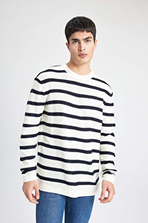 DeFacto Standart Fit Bisiklet Yaka Çizgili Kazak B9724AX24AUER100