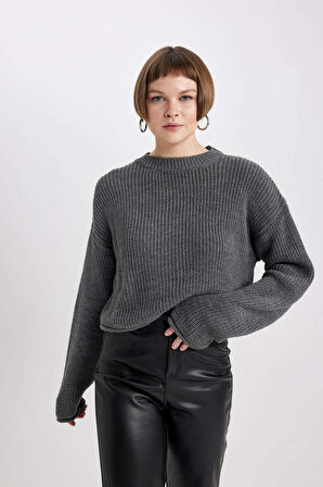 DeFacto Crop Bisiklet Yaka Selanik Kumaş Kazak C2015AX23CWAR104