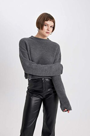 DeFacto Crop Bisiklet Yaka Selanik Kumaş Kazak C2015AX23CWAR104