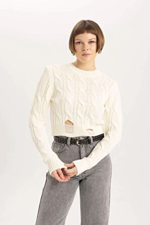 DeFacto Crop Bisiklet Yaka Kazak C2016AX23CWER105